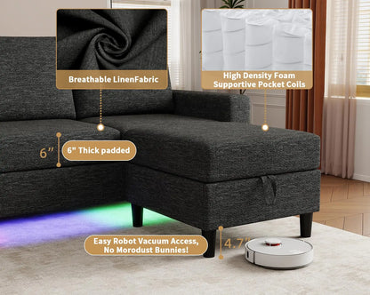 Smart Sectional Couches For Living Room, 6 Seat U/L Shaped Sectional Sofa With RGB Light/Charging, Modern Living, Customized