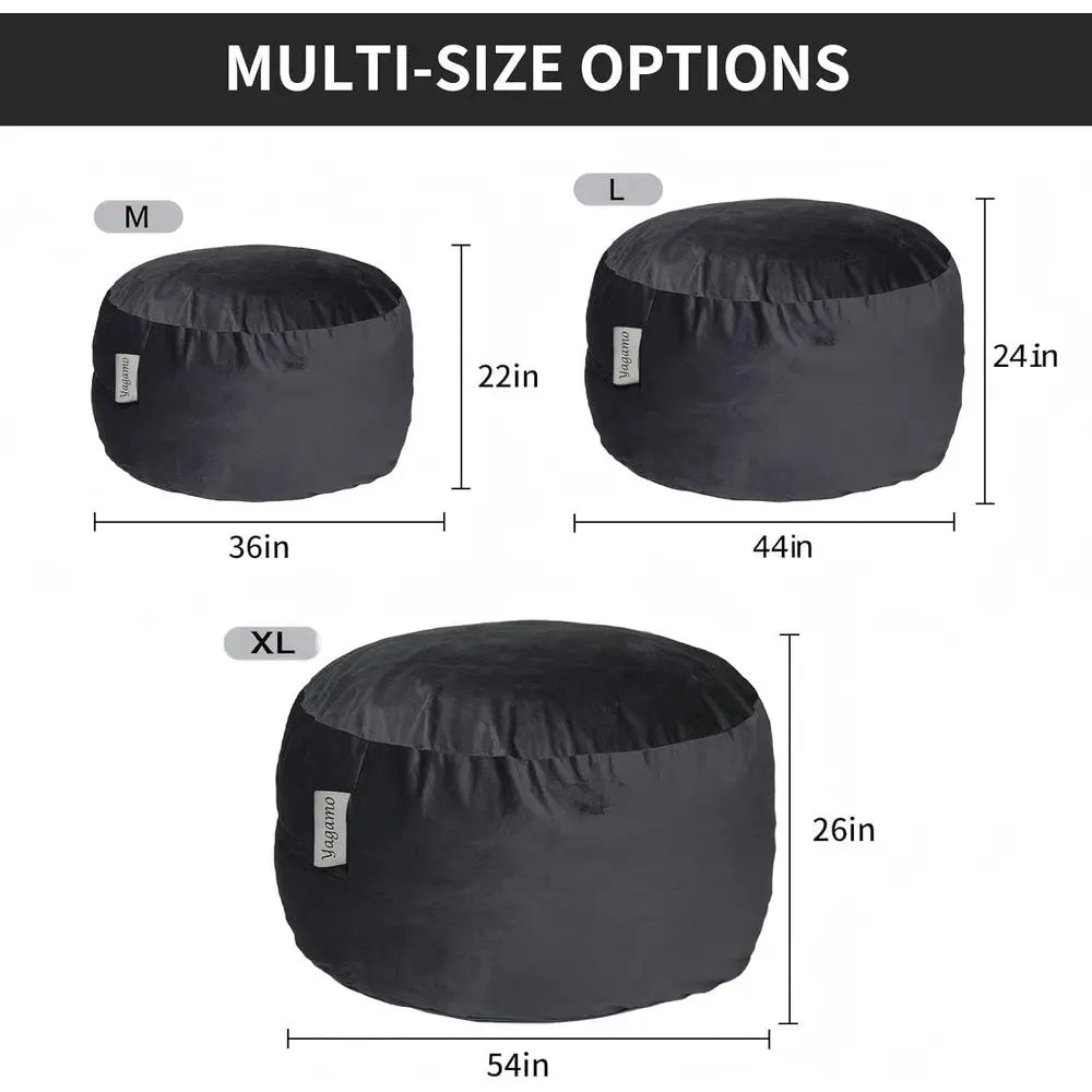 Medium Black Velvet Bean Bag Chair - Ideal for Living Room, Bedroom, and Gaming Room