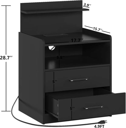 Modern LED Nightstand with Charging Station, 2 Drawers, USB Ports, and RGB Lights for Bedroom or Living Room
