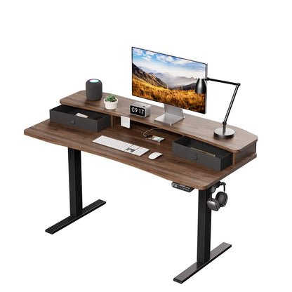 HUANUO Electric Standing Desk with 2 Drawers,C-Clamp Mount Compatible,Height Adjustable Computer Desk, Home Office Stand Up Desk