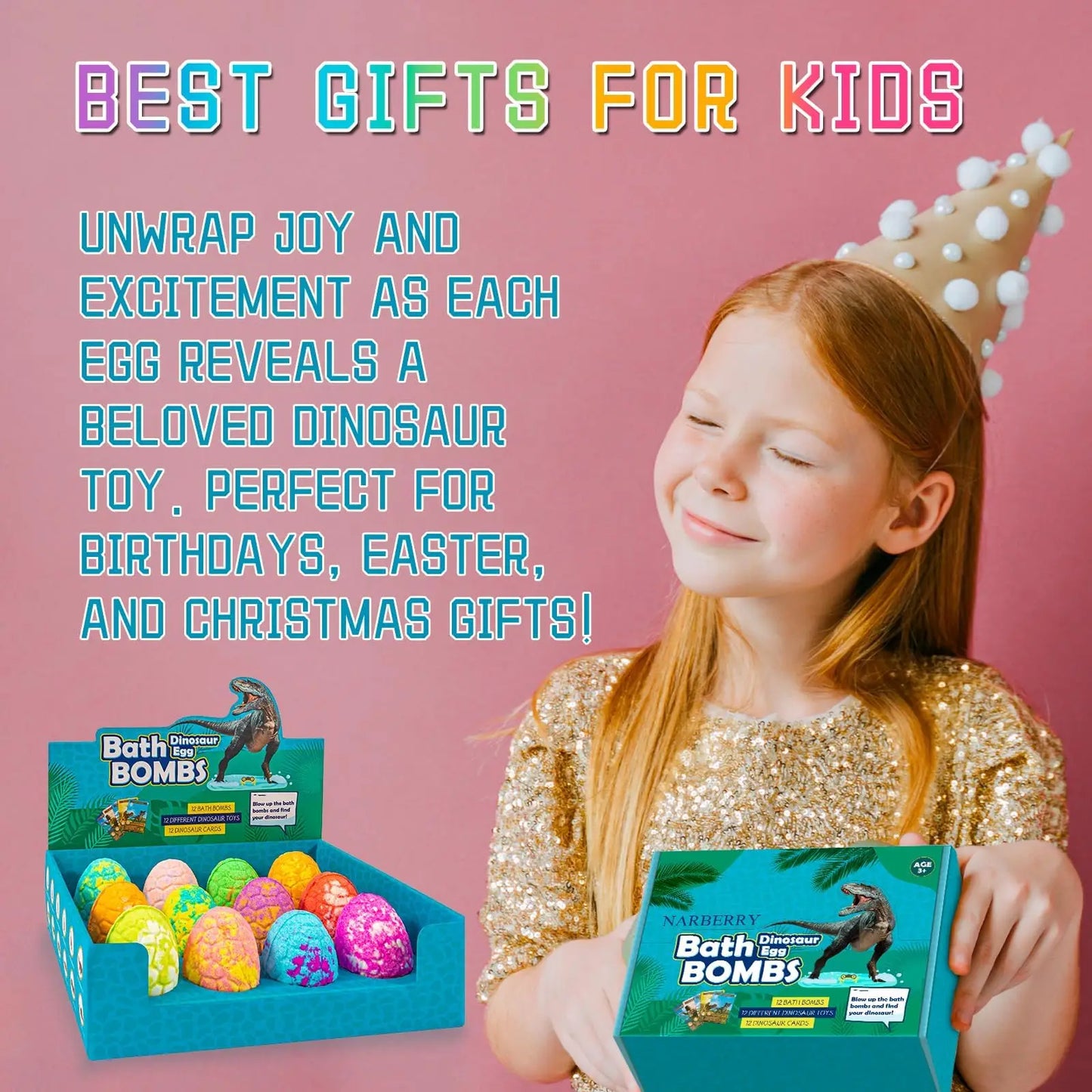 Bath Bombs for Kids with Surprise Toys Inside, 12 Pack Dinosaur Bath Bombs Gift Set