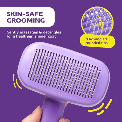Self Cleaning Slicker Brush for Dogs and Cats - Pet Hair Brush for Shedding Long and Short Hair - Easy Clean Retractable Bristle