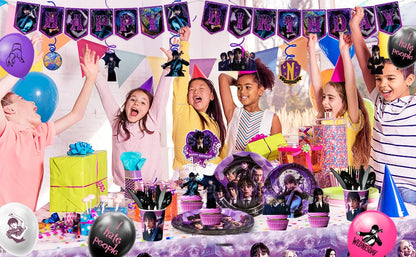 Wednesday Birthday Decorations,117pcs Wednesday Party Decorations&Tableware-Wednesday Balloons Plates Napkins Cups Balloons etc