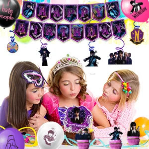 Wednesday Birthday Decorations,117pcs Wednesday Party Decorations&Tableware-Wednesday Balloons Plates Napkins Cups Balloons etc