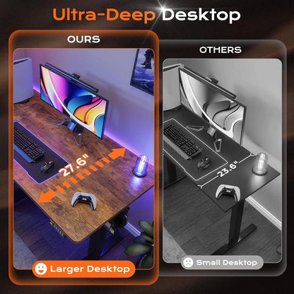 Large Electric Standing Desk, Height Adjustable Computer Desk with 3 Preset Heights, Rustic Brown for Home Office