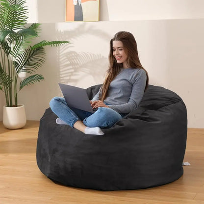 Medium Black Velvet Bean Bag Chair - Ideal for Living Room, Bedroom, and Gaming Room