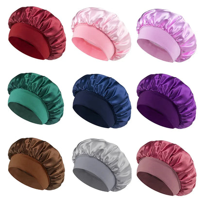 Satin Bonnet Hair Bonnet for Sleeping Hair Care Silk Bonnets Solid Wide-brimmed Sleeping Hat with Elastic Soft Band