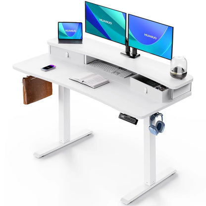 HUANUO Electric Standing Desk with 2 Drawers,C-Clamp Mount Compatible,Height Adjustable Computer Desk, Home Office Stand Up Desk
