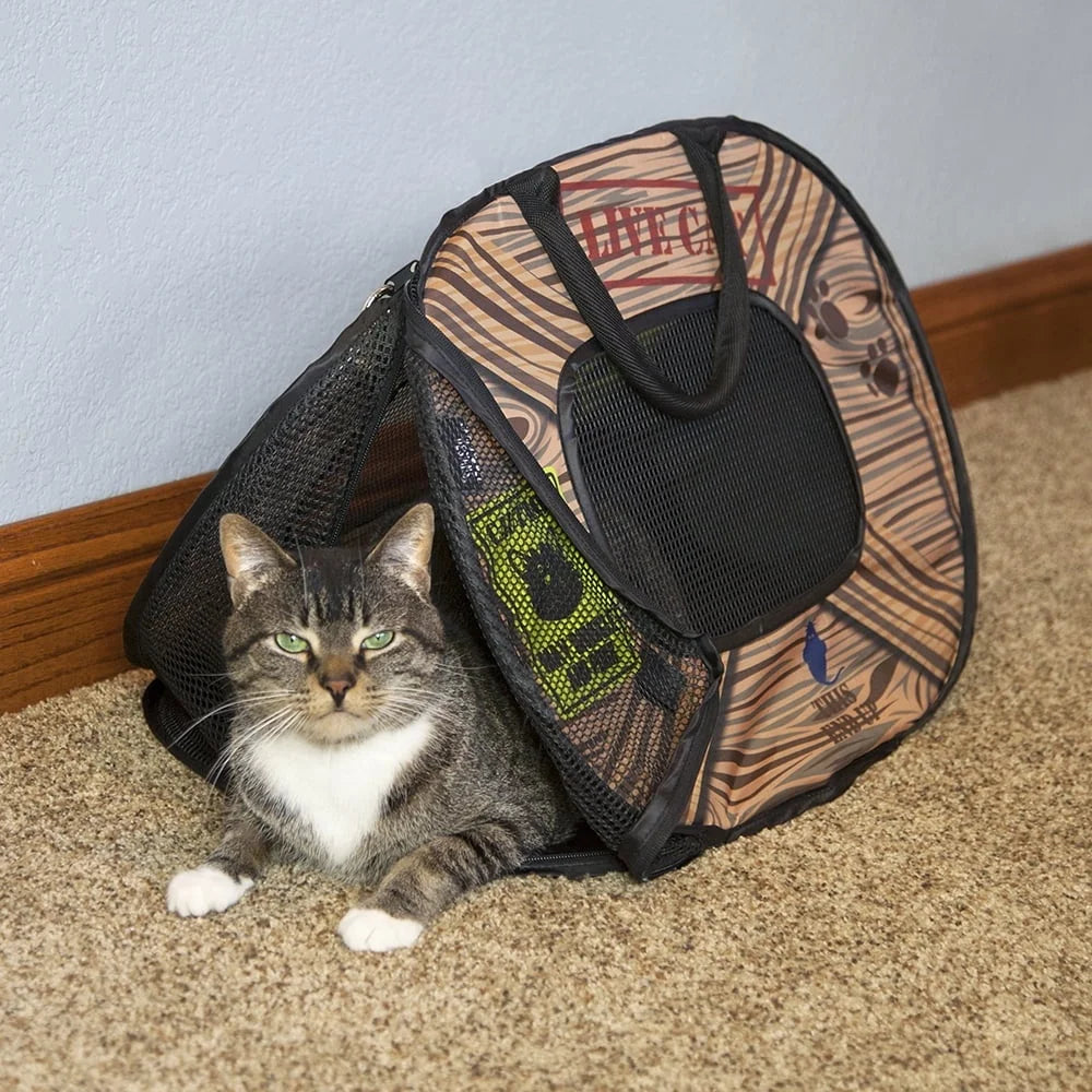 Collapsible Lightweight Cat Carrier Zipper Lock Portable Travel Pet Carrier Cats and Kittens with Ventilated Mesh Panels