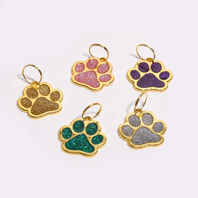Glitter Claw Custom Text Dog Tag Personalized Name Pets Tag Laser Engraving Number Golden Collar Pendant Customized Cat ID Tag