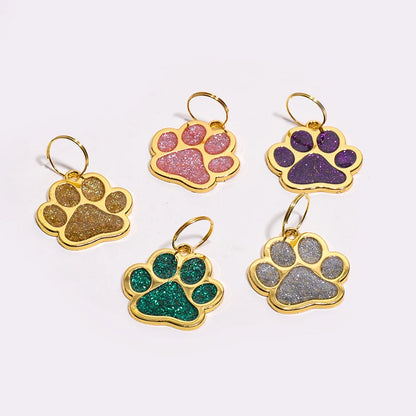 Glitter Claw Custom Text Dog Tag Personalized Name Pets Tag Laser Engraving Number Golden Collar Pendant Customized Cat ID Tag