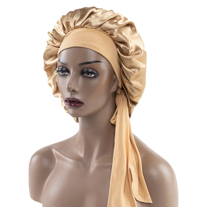 Satin Widened Sleep Hat Night Sleep Cap with Long Streamer Hair Care Bonnet Nightcap Elastic Cap De Nuit Shower Turban