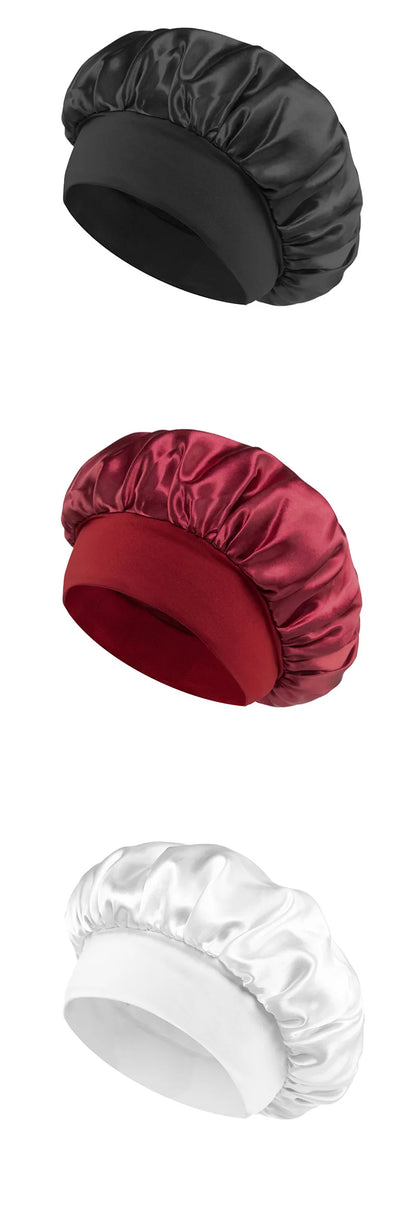 Satin Bonnet Hair Bonnet for Sleeping Hair Care Silk Bonnets Solid Wide-brimmed Sleeping Hat with Elastic Soft Band