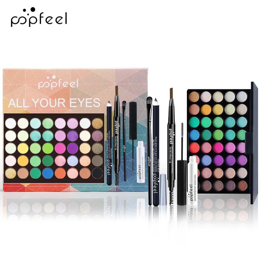 POPFEEL Eye Makeup Set, Eyeshadow Palette, Eyeliner, Mascara, Eyebrow Pencil, Makeup Tool Set Box, Gifts