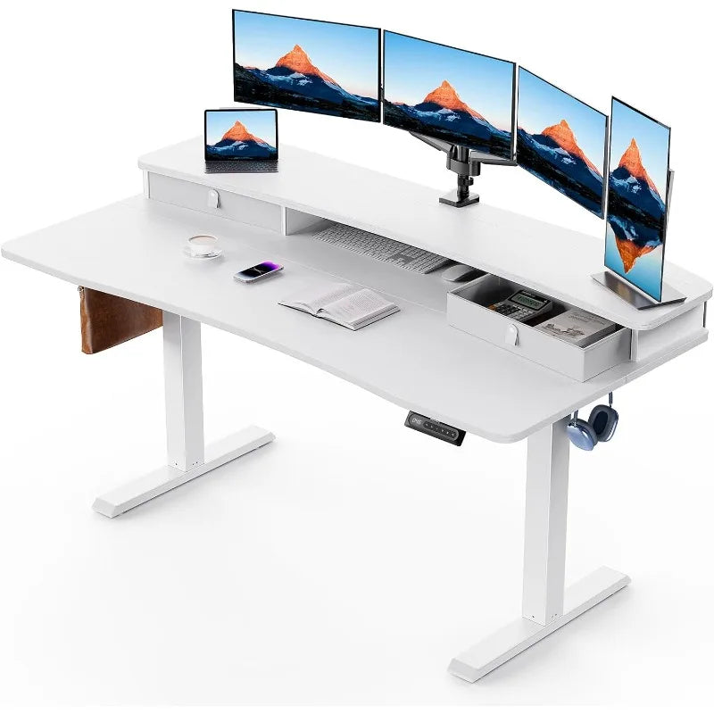 HUANUO Electric Standing Desk with 2 Drawers,C-Clamp Mount Compatible,Height Adjustable Computer Desk, Home Office Stand Up Desk
