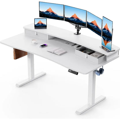HUANUO Electric Standing Desk with 2 Drawers,C-Clamp Mount Compatible,Height Adjustable Computer Desk, Home Office Stand Up Desk