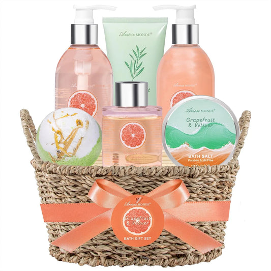 Bath and Body Gift Basket for Women, Spa Gift Set with Bath Bombs, Bath Salts, Shower Gel, Vegan Aromatherapy Relaxation Kit