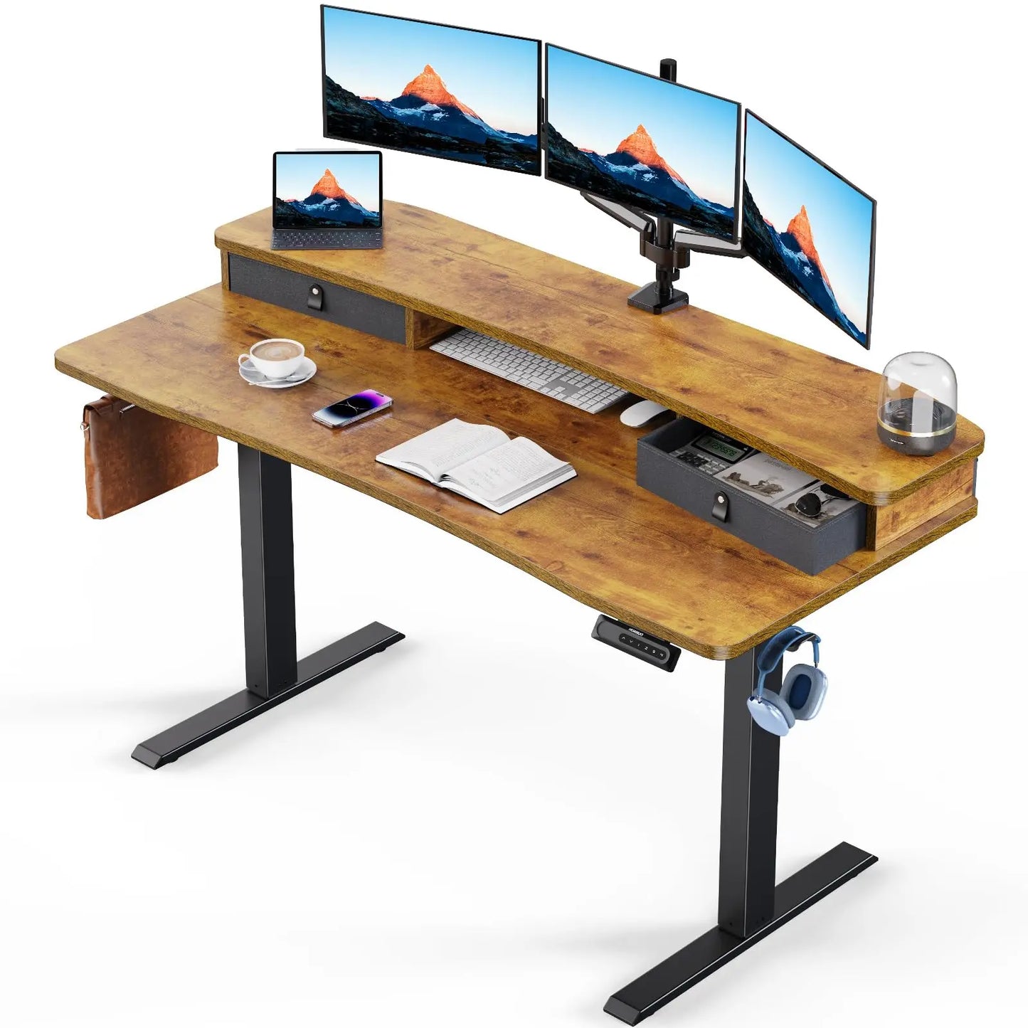 HUANUO Electric Standing Desk with 2 Drawers,C-Clamp Mount Compatible,Height Adjustable Computer Desk, Home Office Stand Up Desk