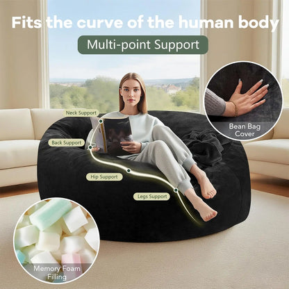4FT Memory Foam Bean Bag Chair With Filler Included,Reading Sofa For Living Room,Bedroom,Dormitory,Black,Customized