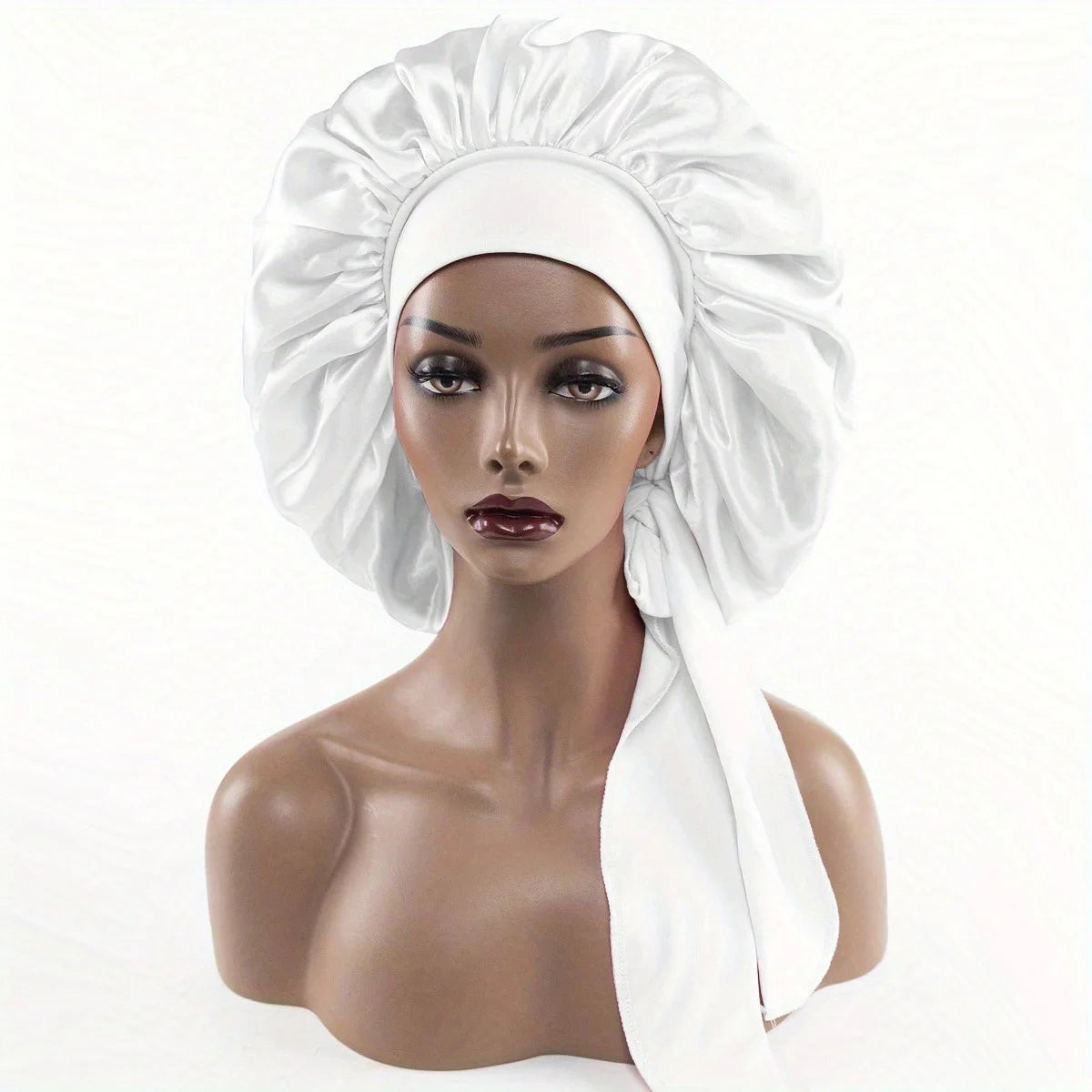 Satin Widened Sleep Hat Night Sleep Cap with Long Streamer Hair Care Bonnet Nightcap Elastic Cap De Nuit Shower Turban