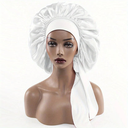 Satin Widened Sleep Hat Night Sleep Cap with Long Streamer Hair Care Bonnet Nightcap Elastic Cap De Nuit Shower Turban