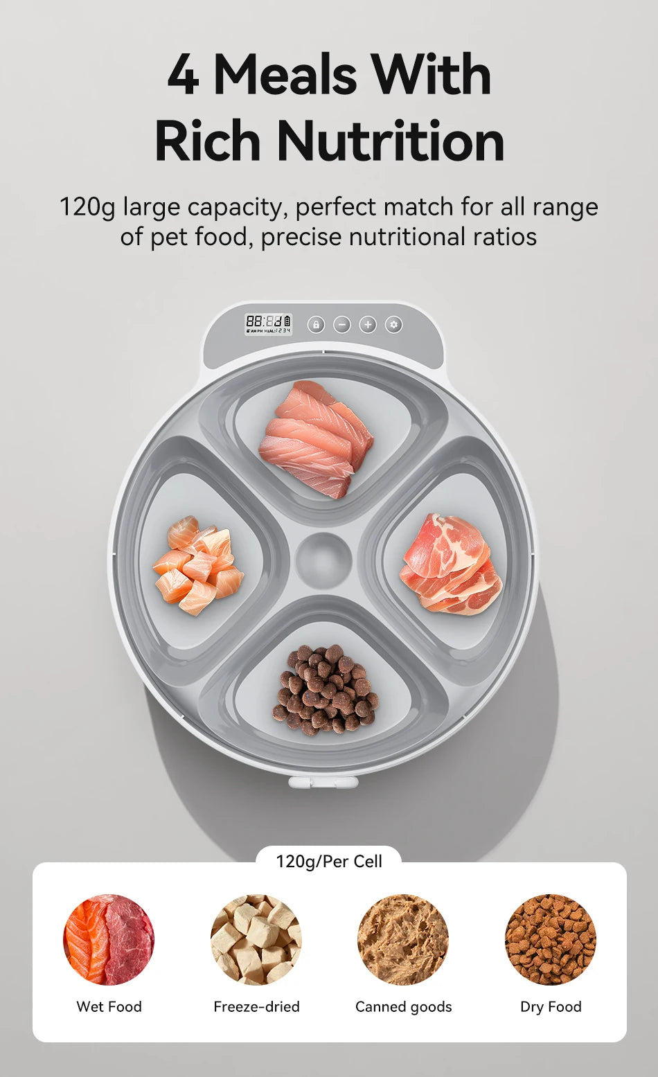 Automatic Pet Feeder 4 Meals For Wet Dry Food Feeding Wireless Smart Kibble Dispenser Cat Dog Multifunctional Cat Feeder