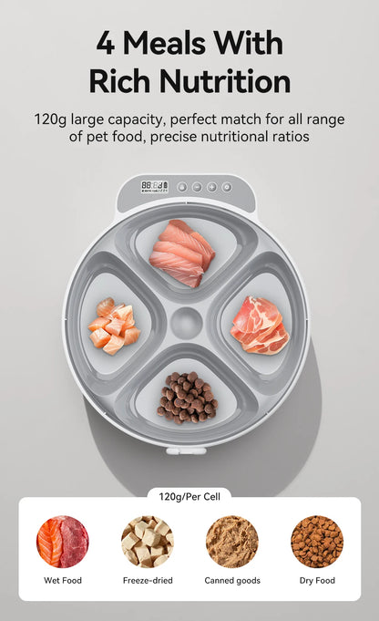 Automatic Pet Feeder 4 Meals For Wet Dry Food Feeding Wireless Smart Kibble Dispenser Cat Dog Multifunctional Cat Feeder