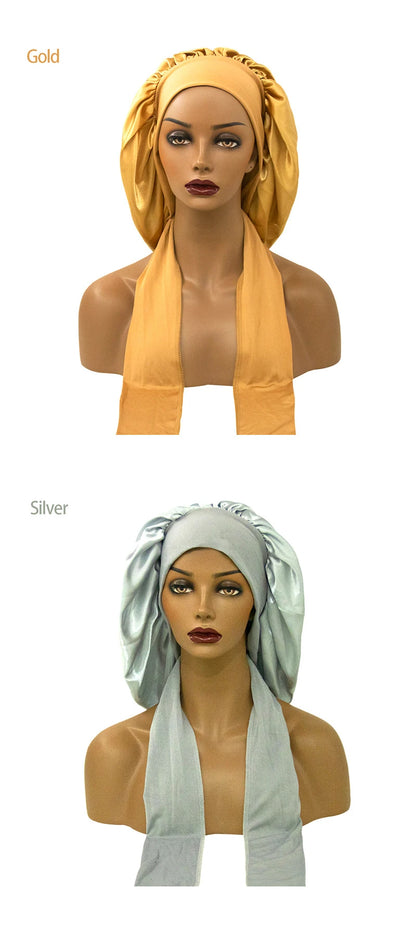 Satin Widened Sleep Hat Night Sleep Cap with Long Streamer Hair Care Bonnet Nightcap Elastic Cap De Nuit Shower Turban