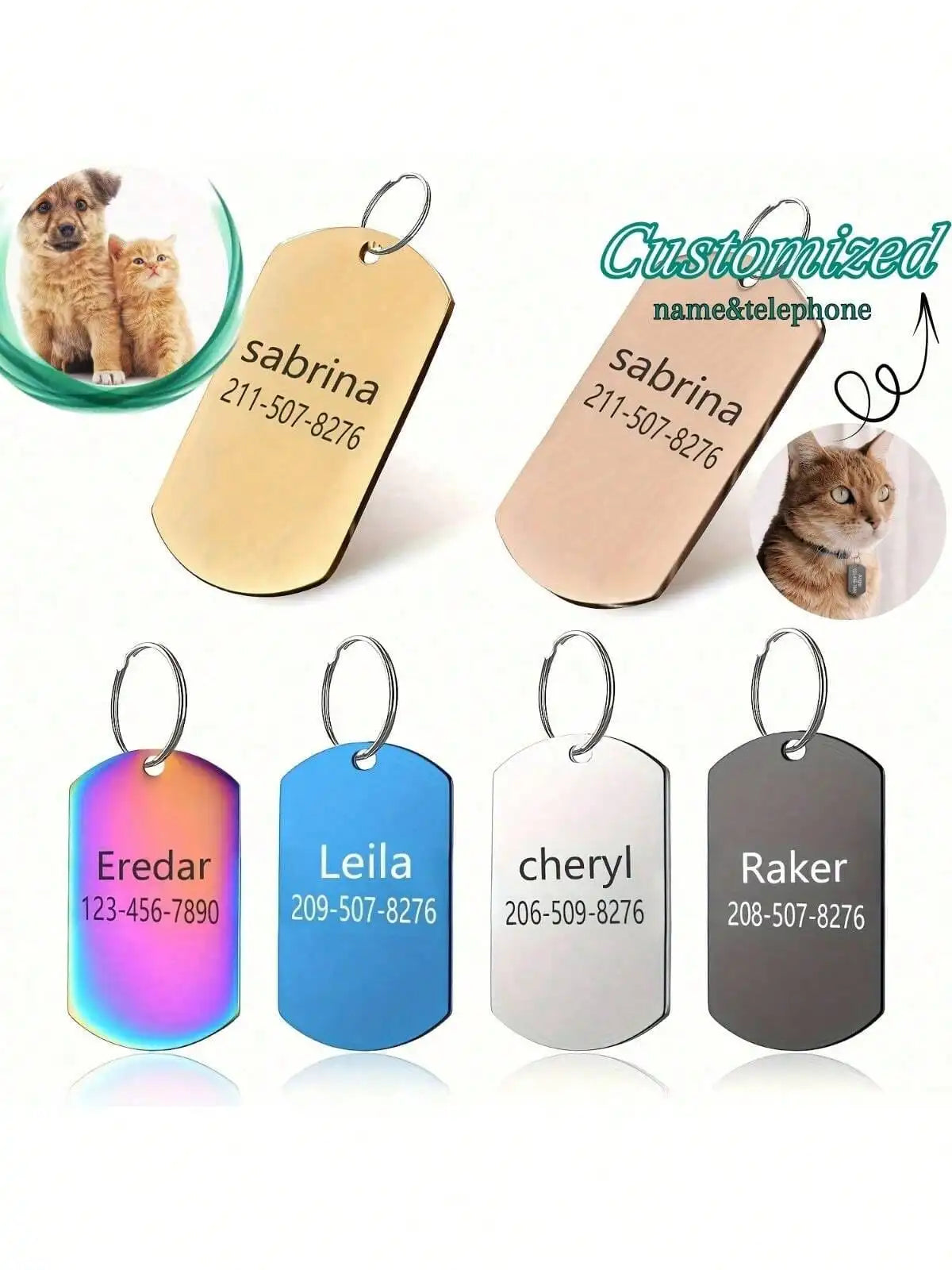 Personalized Laser Engraved Pet Tag Custom Name Number Anti Loss Rustproof Dog Cat ID Tag