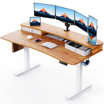 HUANUO Electric Standing Desk with 2 Drawers,C-Clamp Mount Compatible,Height Adjustable Computer Desk, Home Office Stand Up Desk
