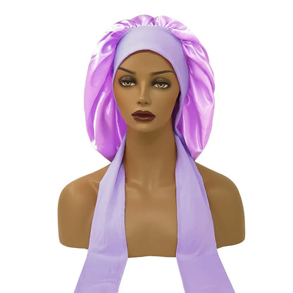 Satin Widened Sleep Hat Night Sleep Cap with Long Streamer Hair Care Bonnet Nightcap Elastic Cap De Nuit Shower Turban