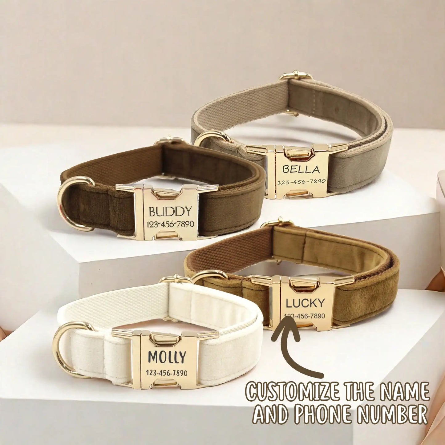 Velvet Dog Cat Collar Custom Engraved ID Tag Soft Adjustable Collar for Small Medium Large Dogs Cats