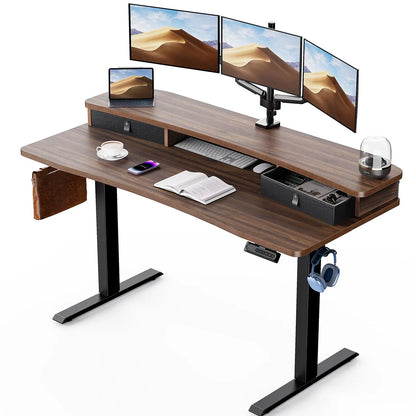 HUANUO Electric Standing Desk with 2 Drawers,C-Clamp Mount Compatible,Height Adjustable Computer Desk, Home Office Stand Up Desk