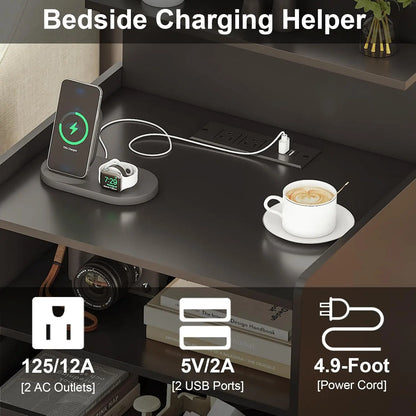 Modern LED Nightstand with Charging Station, 2 Drawers, USB Ports, and RGB Lights for Bedroom or Living Room