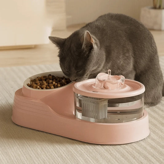 USB Charging 2-in-1 Pets Water Fountain Auto Filter Mute Cat Small Dog Drinker Bowl Large Capacity Neck Protection Pet Feeder for Home