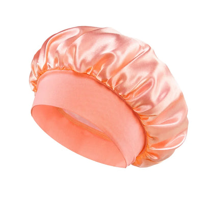 Satin Bonnet Hair Bonnet for Sleeping Hair Care Silk Bonnets Solid Wide-brimmed Sleeping Hat with Elastic Soft Band