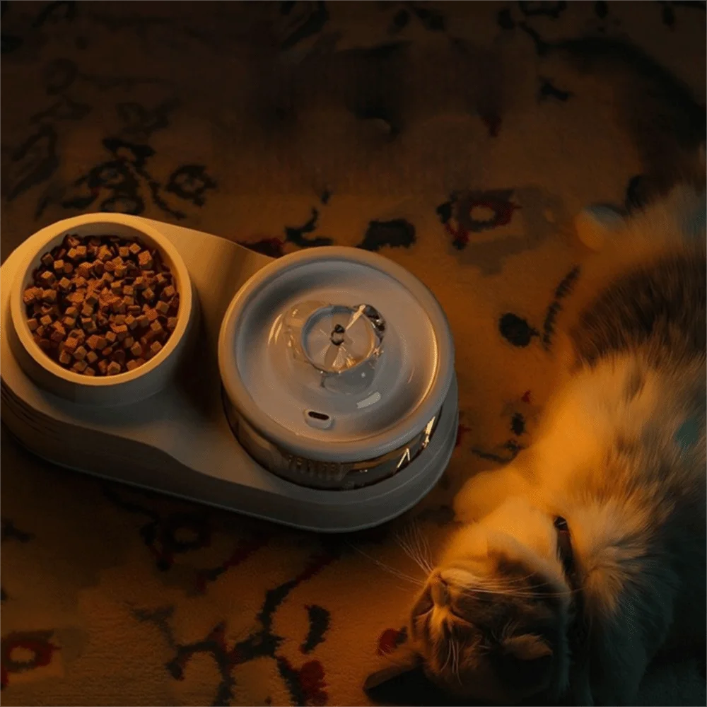 USB Charging 2-in-1 Pets Water Fountain Auto Filter Mute Cat Small Dog Drinker Bowl Large Capacity Neck Protection Pet Feeder for Home