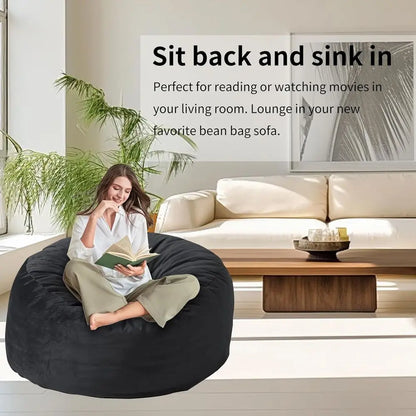 Medium Black Velvet Bean Bag Chair - Ideal for Living Room, Bedroom, and Gaming Room