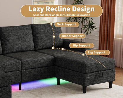 Smart Sectional Couches For Living Room, 6 Seat U/L Shaped Sectional Sofa With RGB Light/Charging, Modern Living, Customized