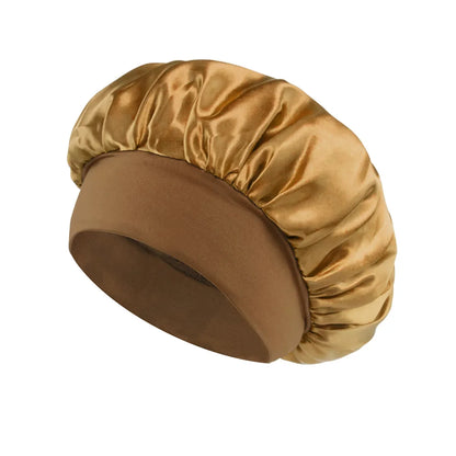 Satin Bonnet Hair Bonnet for Sleeping Hair Care Silk Bonnets Solid Wide-brimmed Sleeping Hat with Elastic Soft Band