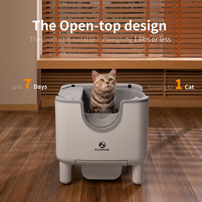 Self-Cleaning Litter Box - Open-Top Automatic Cat Litter Box with Odor Control, Safety Features, and Easy Maintenance