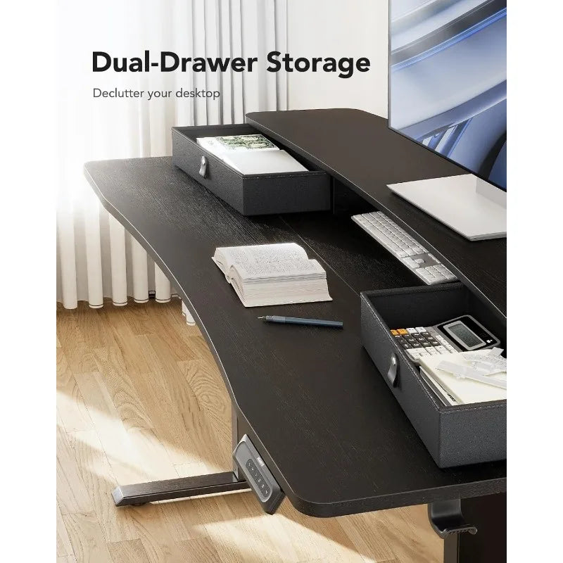 HUANUO Electric Standing Desk with 2 Drawers,C-Clamp Mount Compatible,Height Adjustable Computer Desk, Home Office Stand Up Desk