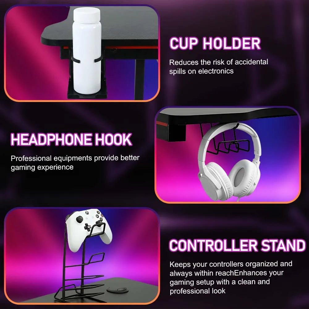 47 Inch Desk Modern Computer Desk with Electric Lifting Headphone Hook，Ergonomic Workstation Table for Home Office