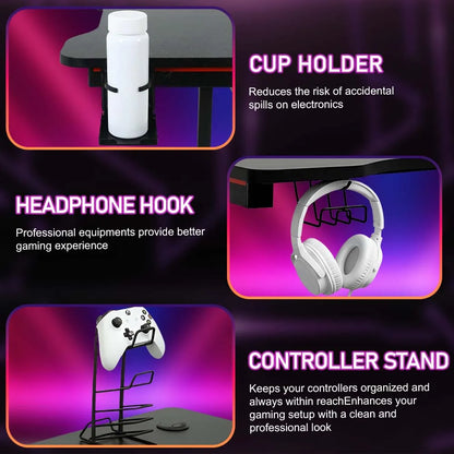 47 Inch Desk Modern Computer Desk with Electric Lifting Headphone Hook，Ergonomic Workstation Table for Home Office