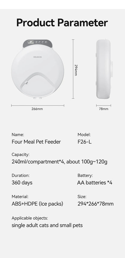Automatic Pet Feeder 4 Meals For Wet Dry Food Feeding Wireless Smart Kibble Dispenser Cat Dog Multifunctional Cat Feeder