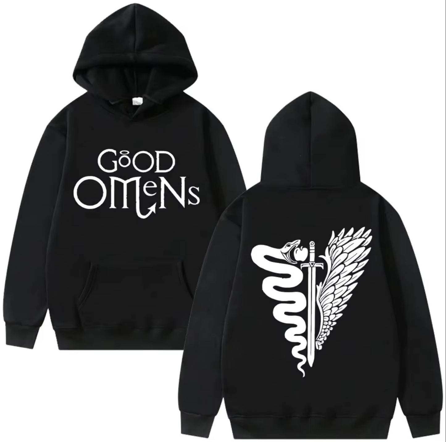 Good Omens | The TV Fashionable Harajuku Double-sided Printed Autumn and Winter Warm Hoodie Retro Street Men's Wear