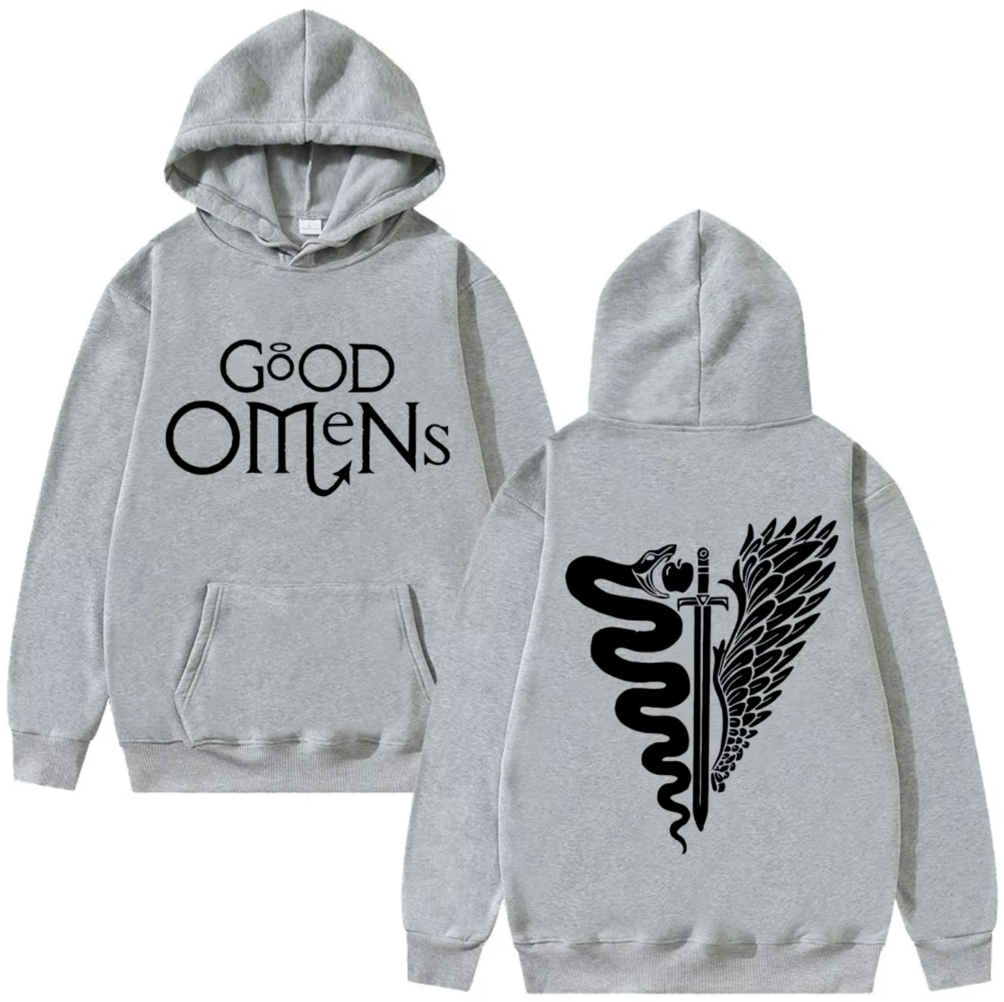 Good Omens | The TV Fashionable Harajuku Double-sided Printed Autumn and Winter Warm Hoodie Retro Street Men's Wear