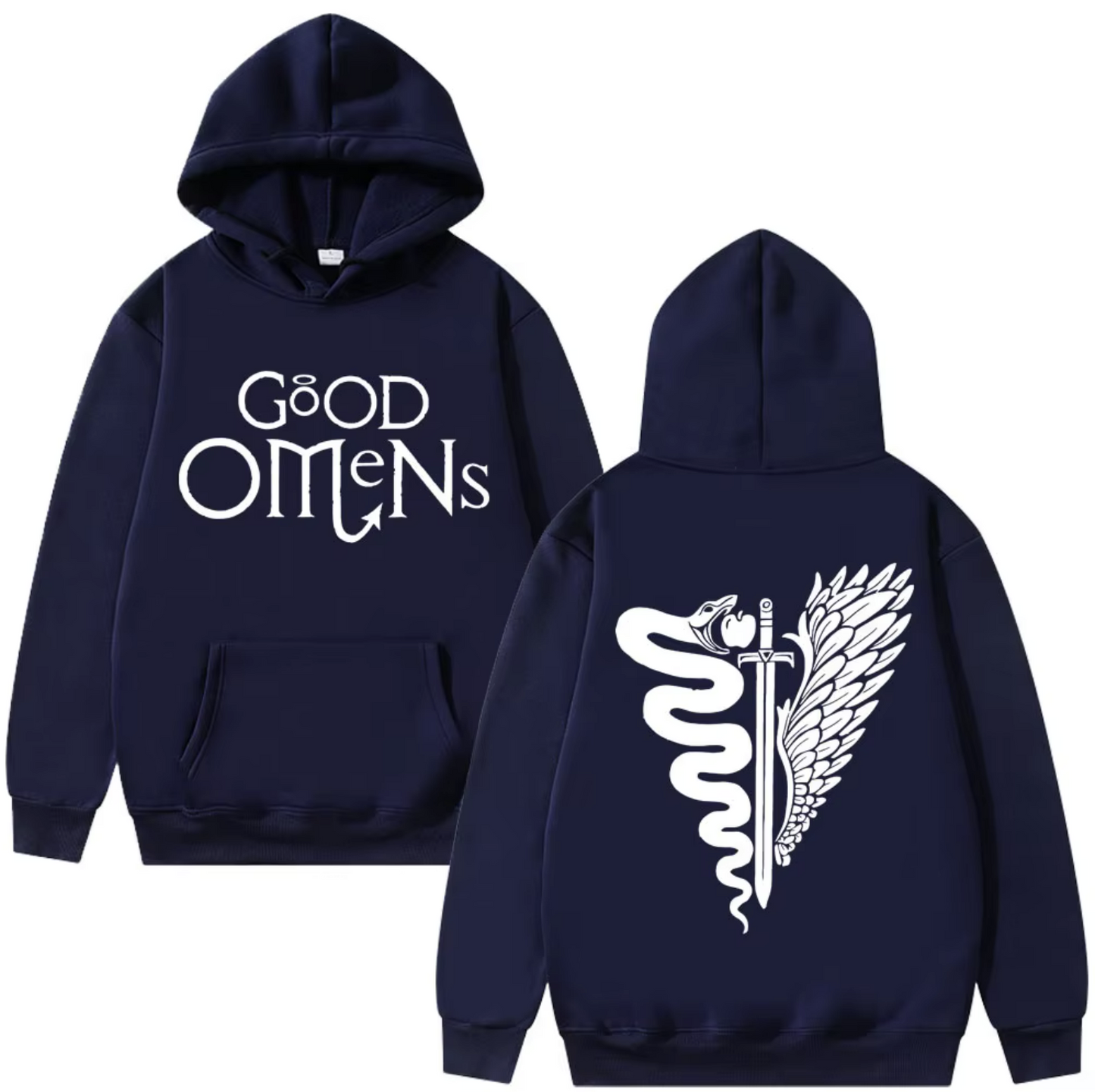 Good Omens | The TV Fashionable Harajuku Double-sided Printed Autumn and Winter Warm Hoodie Retro Street Men's Wear