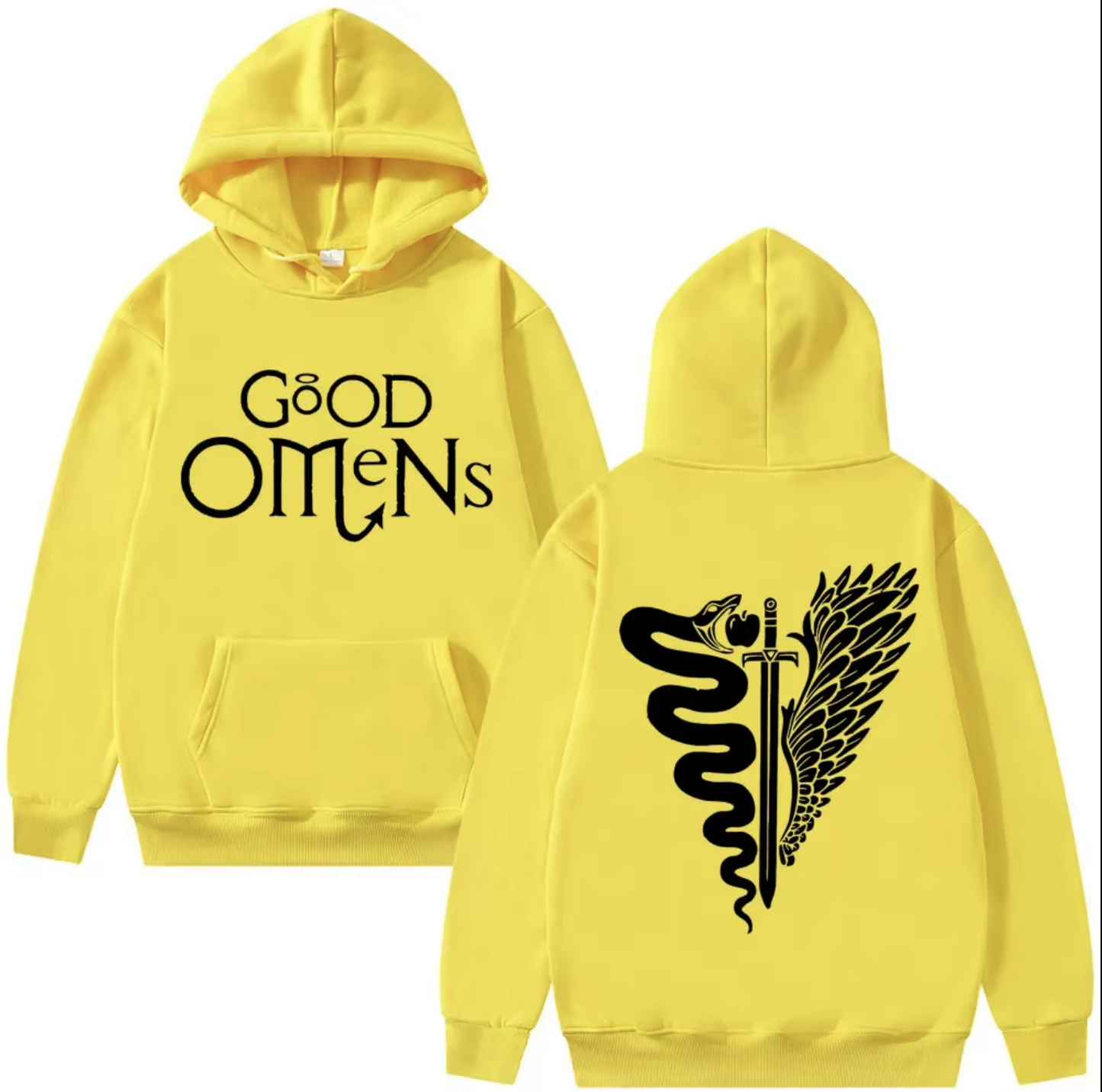 Good Omens | The TV Fashionable Harajuku Double-sided Printed Autumn and Winter Warm Hoodie Retro Street Men's Wear