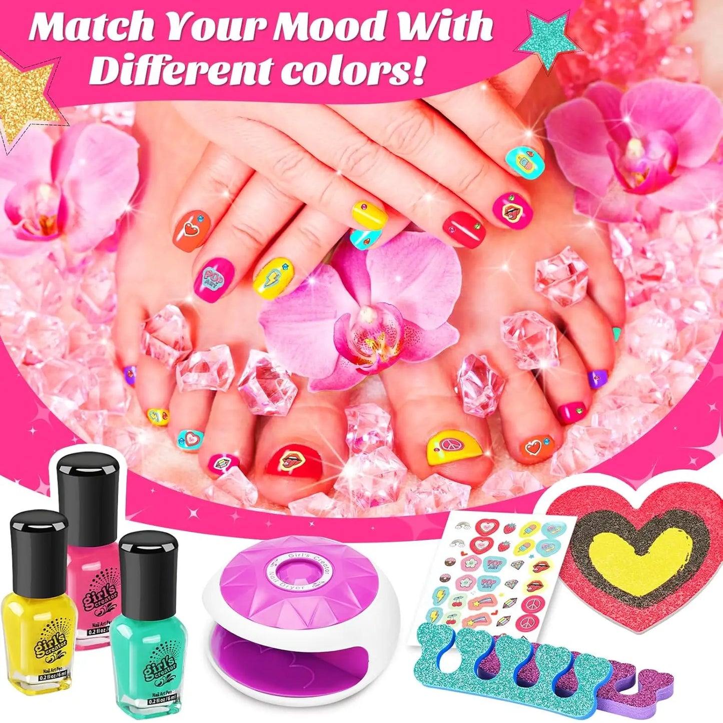 Girls Spa Kit with Foot Soak Tub, Nail Dryer & Bath Bombs, Fun Toys Gift for Ages 6-12